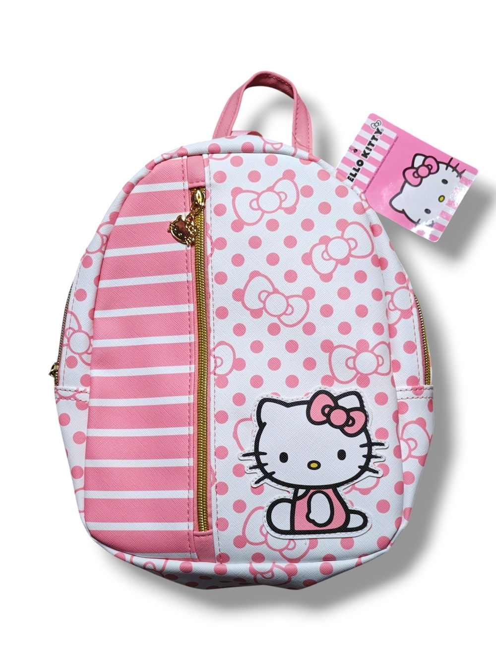 Hello Kitty Pink & White Kids Backpack with Polka Dot & Stripes